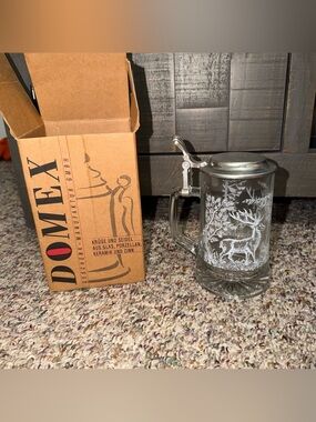 Domex Clear Glass Beer Stein with Pewter Lid – Deer Forest Design Pete‎